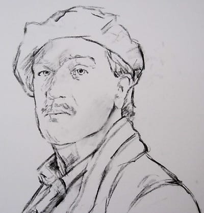 Portrettekening van Jeroen Spitzenberger in zijn rol als Han van Meegeren