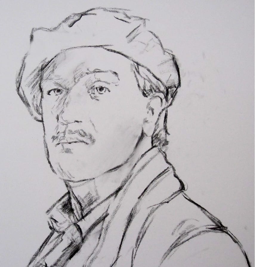 Portrettekening van Jeroen Spitzenberger in zijn rol als Han van Meegeren