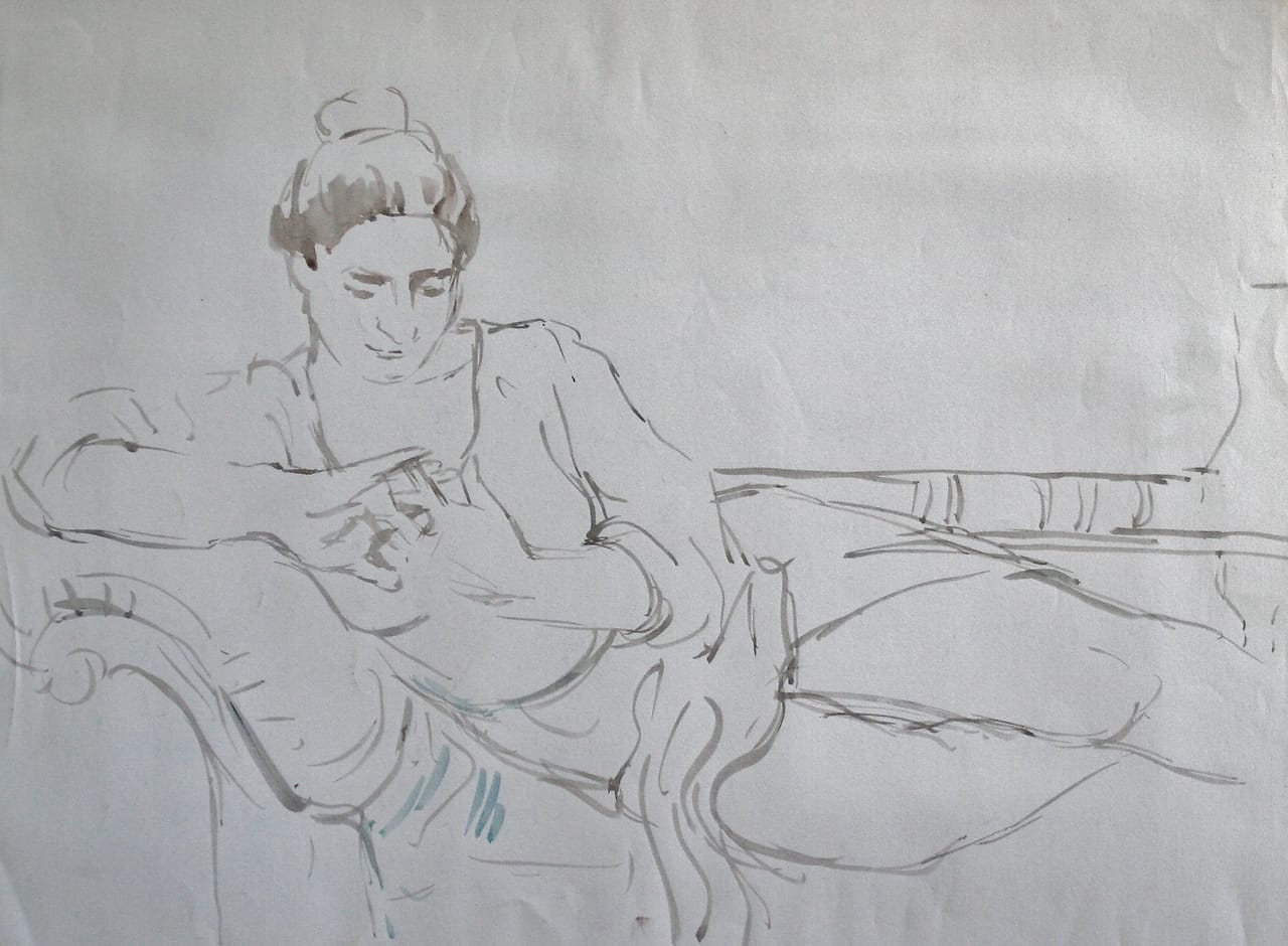 Tekening van vrouw op chaise longue