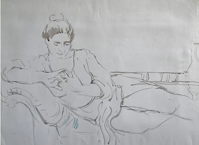 Tekening van vrouw op chaise longue