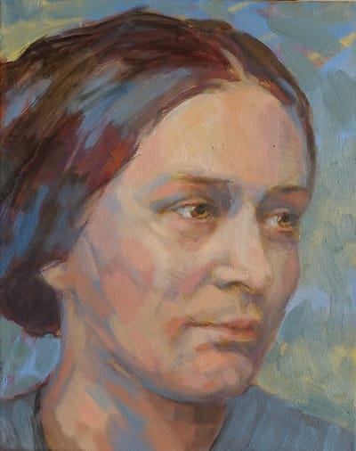 Olieverfschilderij, portret van de concertpianiste Clara Schumann