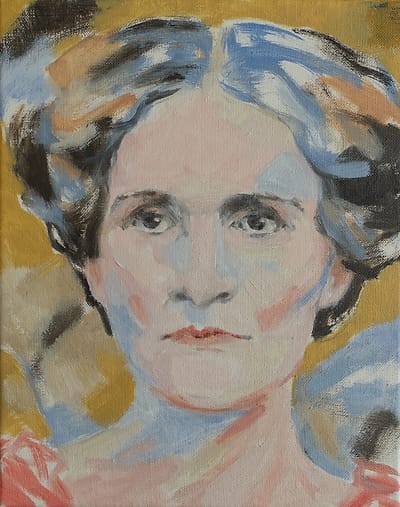 Olieverf schilderij, portret van kwakzalver Linda Hazzard.