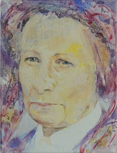 Olieverf schilderij, portret van wereldreiziger Mienette Storm van der Chijs.