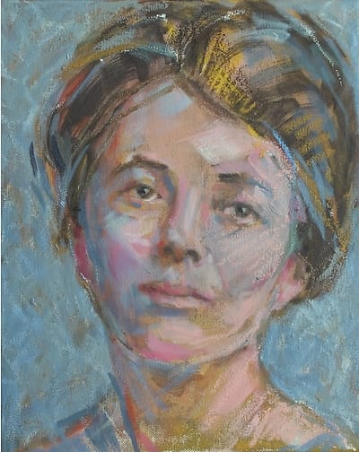 Olieverf schilderij, portret van nieuwsfotograaf Jessie Tarbox